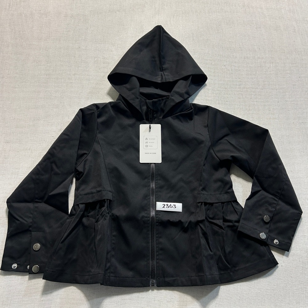 Fashion Peplum Hooded Jacket Girls Size 120 Black